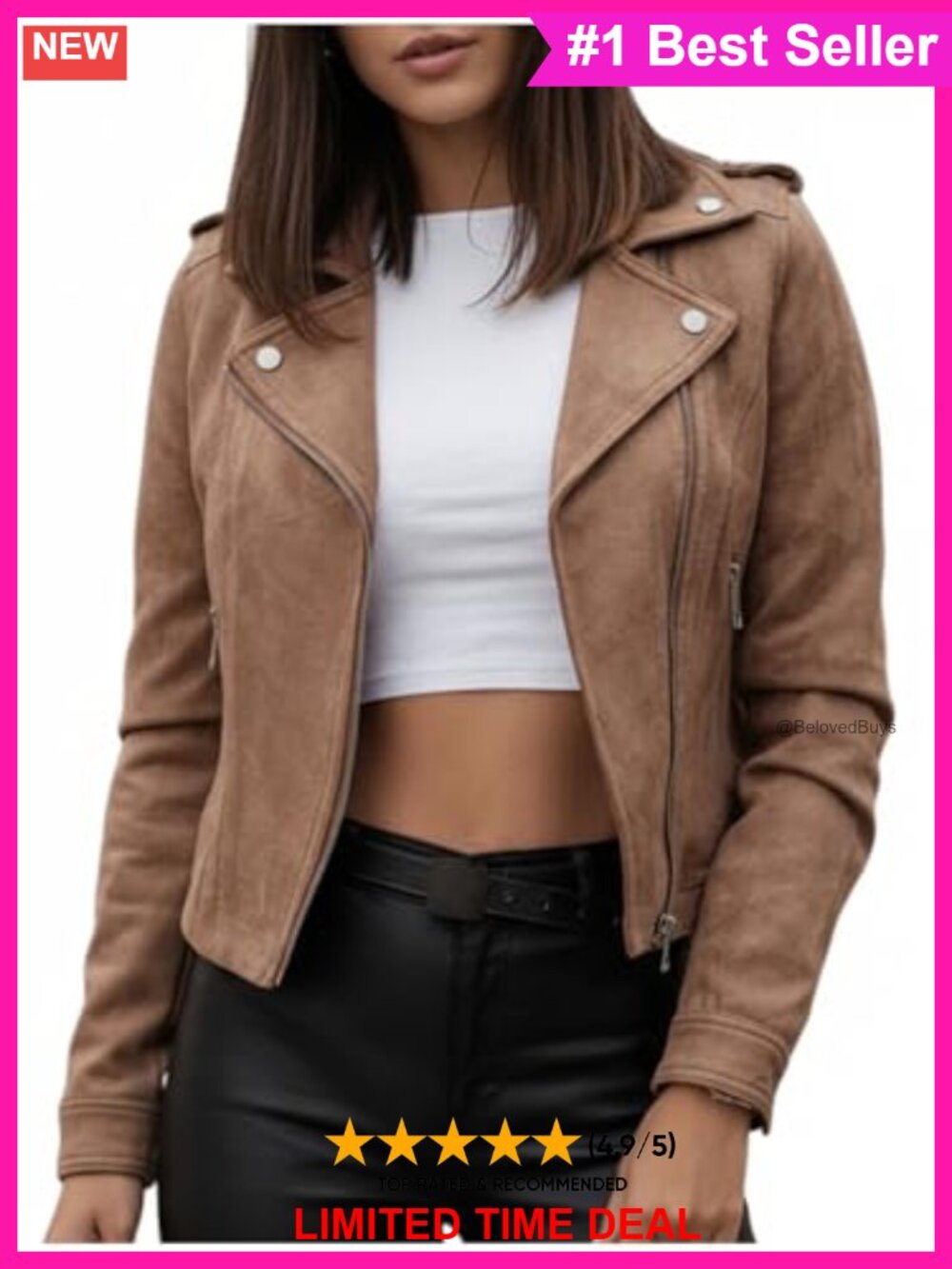 Faux Suede Motorcycle Jacket Zip Up Casual Biker Outerwear